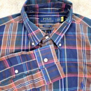Polo Ralph Lauren Dress Shirt Classic Fit Plaid Checkered Oxford Mens Size M
